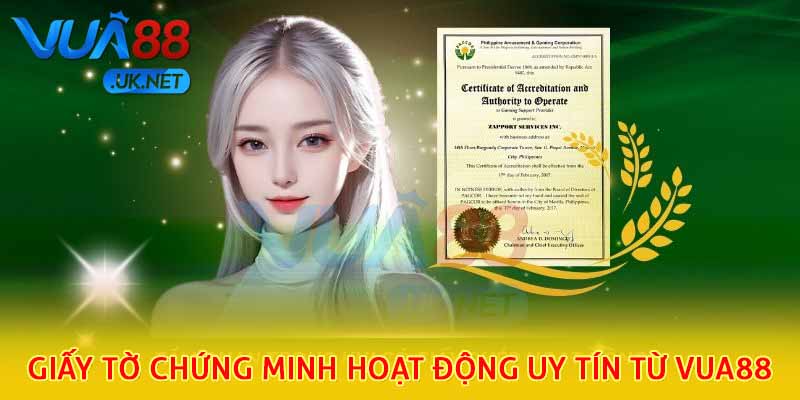Các giấy tờ chứng minh hoạt động uy tín từ Vua88